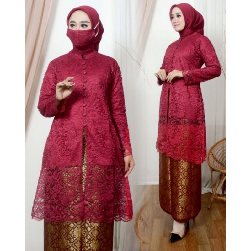 SET KEBAYA TUNIK BROKAT ROK SONGKET LILIT~KEBAYA BRUKAT KANCING~KEBAYA MODEREN~KEBAYA WISUDA~KEBAYA PESTA JUMBO 3L BY BA