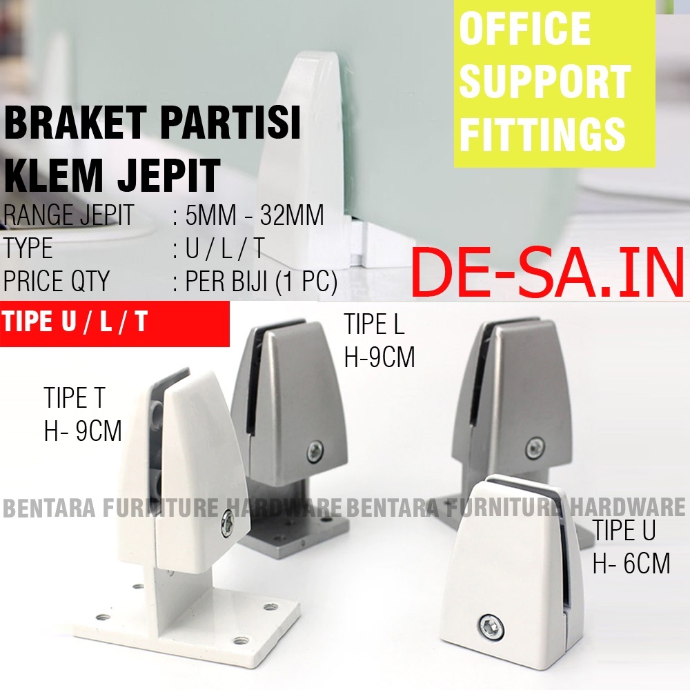 BRAKET PARTISI OFFICE KUBIKAL - KACA / AKRILIK / KAYU OFFICE DESK SUPPORT BRACKET CLIP CLAMP HOLDER DIVIDER CUBICLE