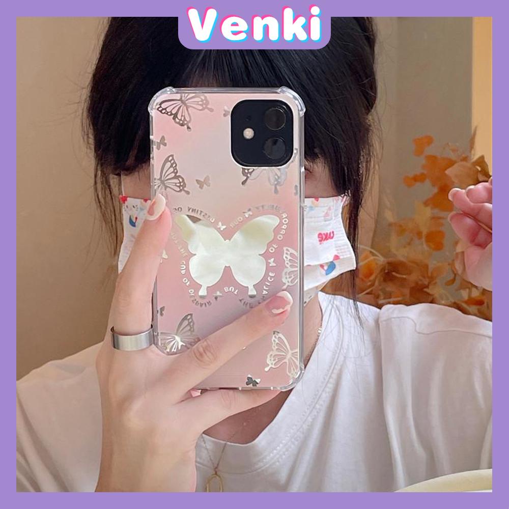 iPhone Case Acrylic HD Mirror Laser Airbag Shockproof Protection Camera Cute Pink Butterfly Compatible For iPhone 11 iPhone 13 Pro Max iPhone 12 Pro Max iPhone 7 Plus iPhone xr