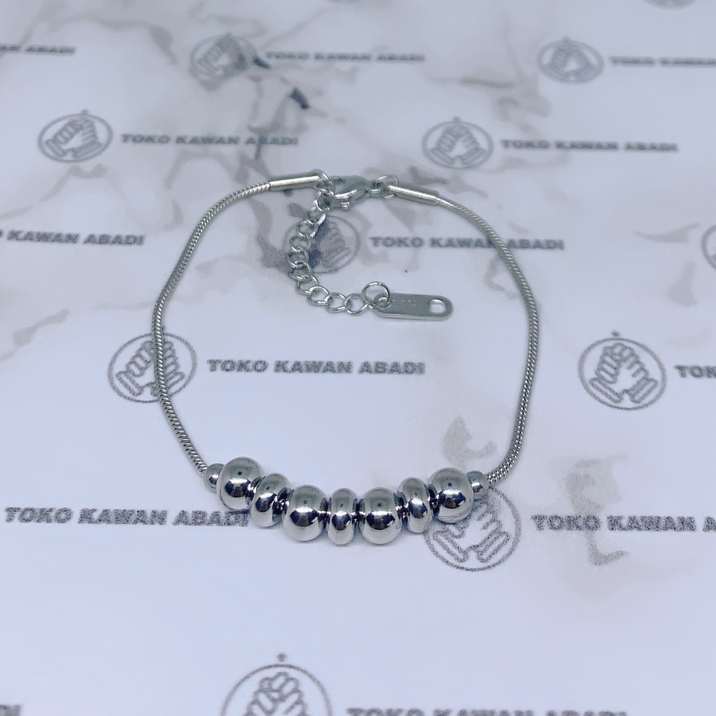 Titanium Silver Gelang Tangan Dewasa Model Boba Anti Karat *56