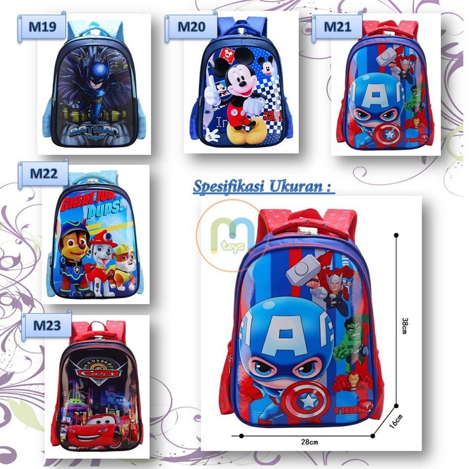 Tas Ransel Sekolah TK / SD Anak Backpack tipe 2 Ruang karakter super lucu manis - M0168