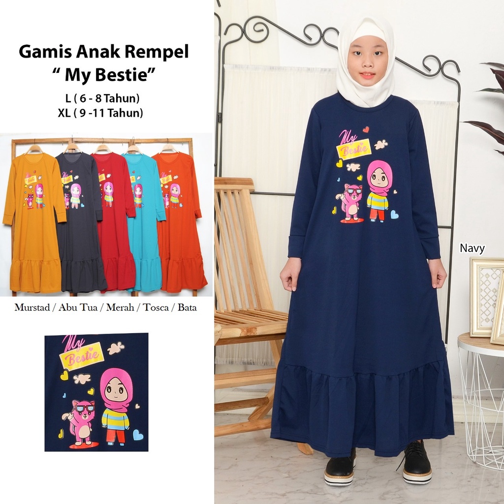 Gamis Anak Perempuan Rumbai Bawah 6-10 Tahun ( Real Pic ) Gamis Anak Model Rample Lucu