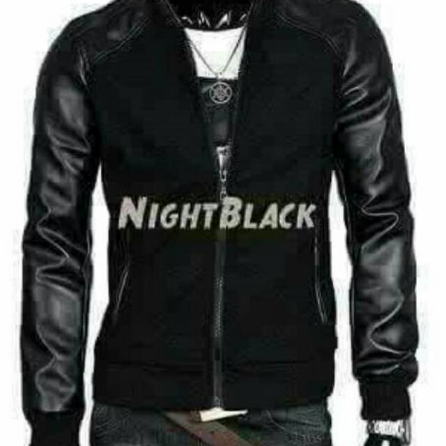 Jaket  Base Ball Varsity Night Black Ariel semi kulit Murah