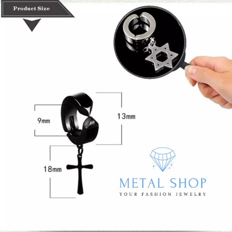 Anting Klip Magnet Tanpa Tindik Bahan Titanium Steel Warna Hitam Gaya Korea Untuk Pria Dan Wanita