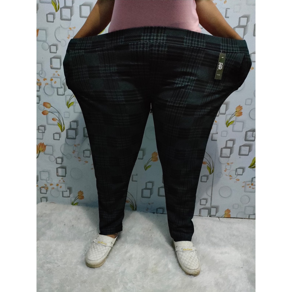 Celana kotak kotak jumbo wanita/Celana bagy kotak kotak jumbo muat sampai 90 kg