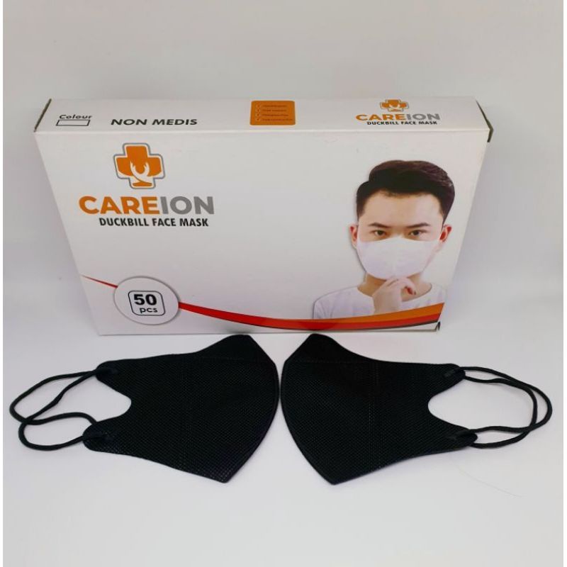 Masker duckbill garis hitam dan abu isi 50 pcs