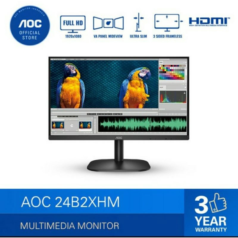 Monitor LED AOC 24B2XHM ultra Slim LED Monitor 23.8" VA 6ms 75Hz FHD