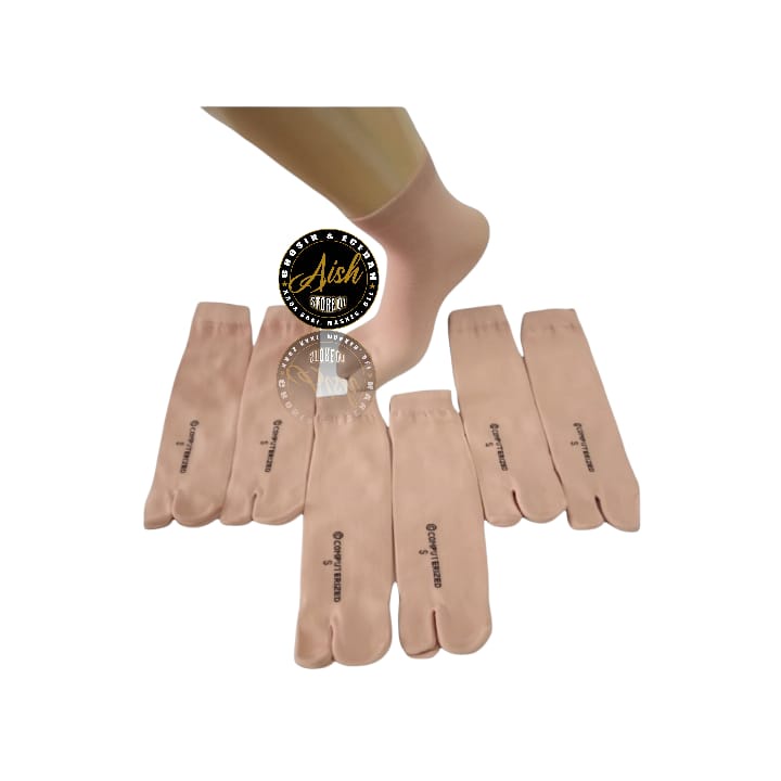 KAOS KAKI JEMPOL POLOS PENDEK WARNA KULIT / KAUS KAKI WANITA WARNA CREAM BAHAN NILON SPANDEK LEMBUT