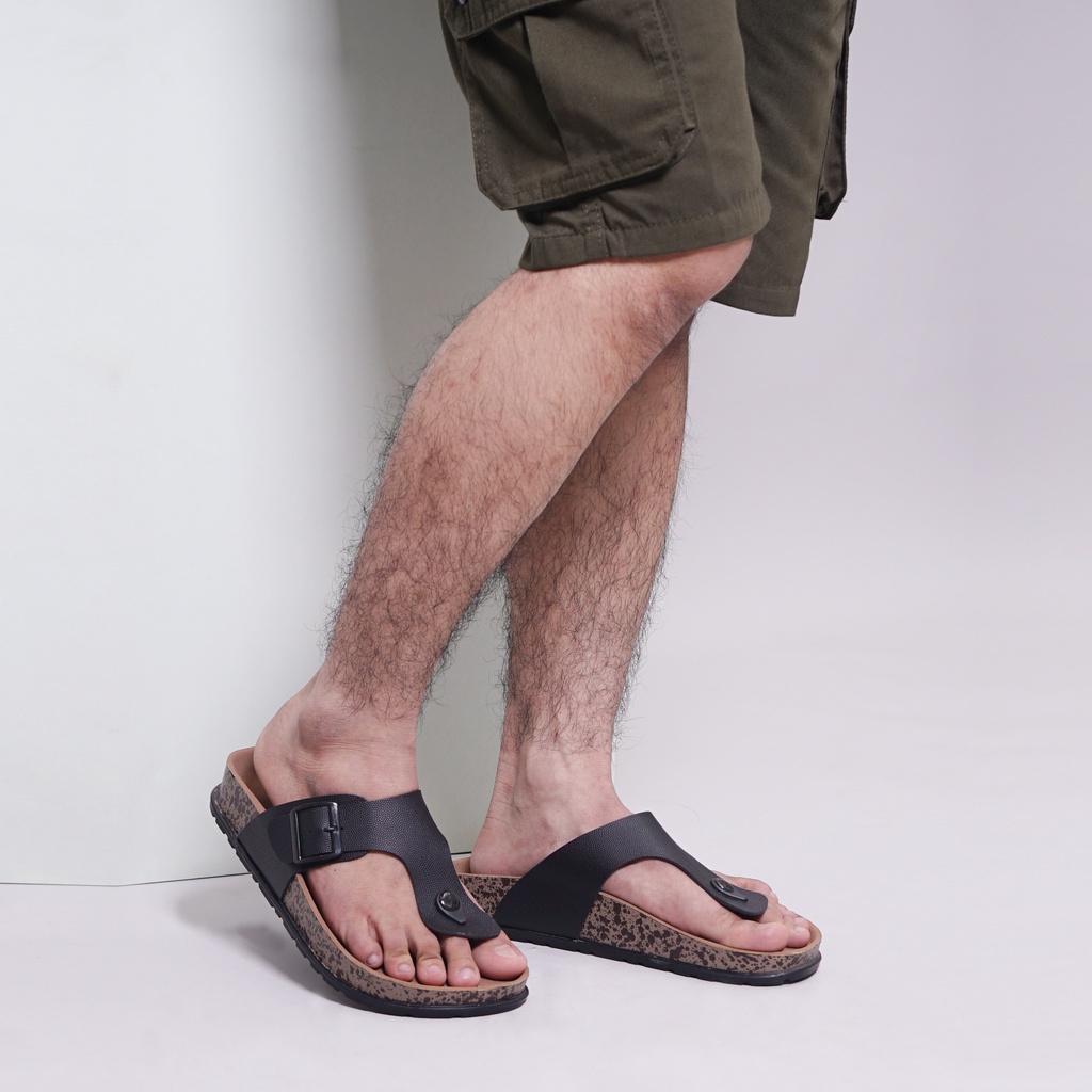 Dunkenstock GIZEH Sandal Jepit Pria Sandal Kulit Cowok Model Birken Sol Karet Puyuh Variasi Gesper Kekinian