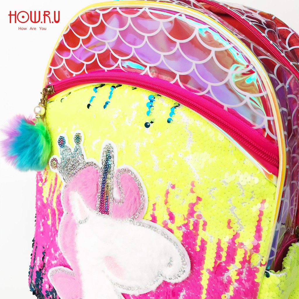 HOW.R.U | Tas Backpack / Tas Sekolah Anak Full Sequin Motif Unicorn 9886