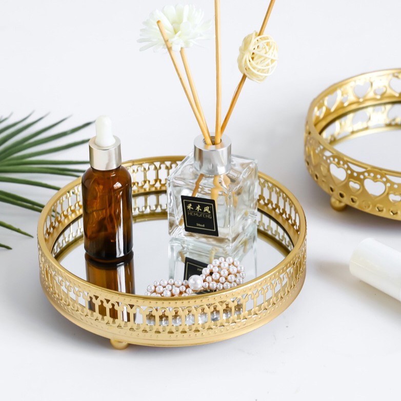 Jual Murah Homeliving#tlb Mirror Tray Decoration Organizer Tray Kaca Bulat Gold / Tray Love Mini JZEwyGxuVYb9jZJ