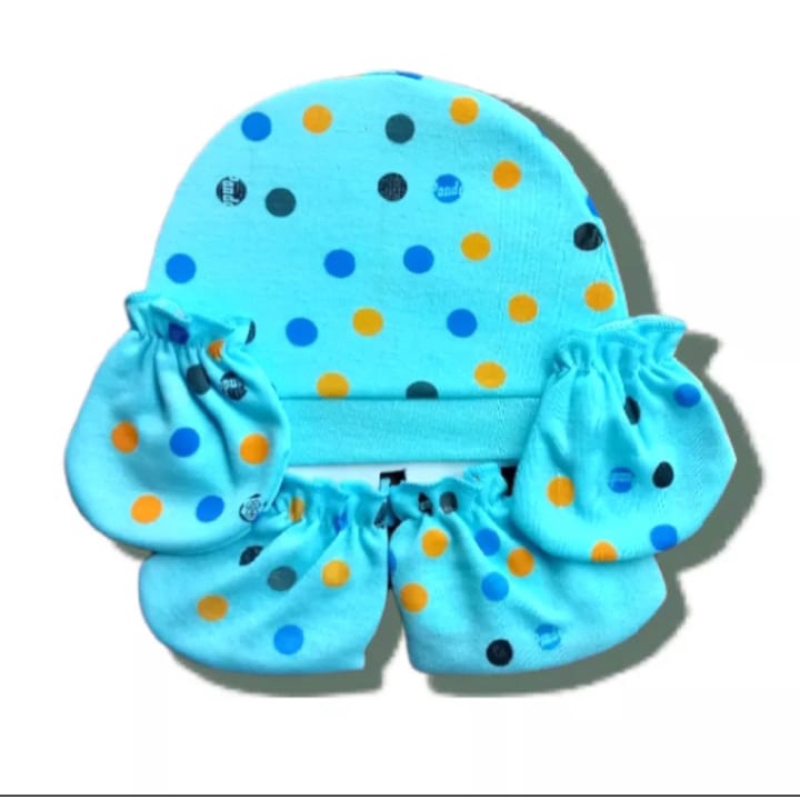 3 in 1 set topi bayi sarung tangan kaki motif lucu / topi bayi baru lahir TR-22