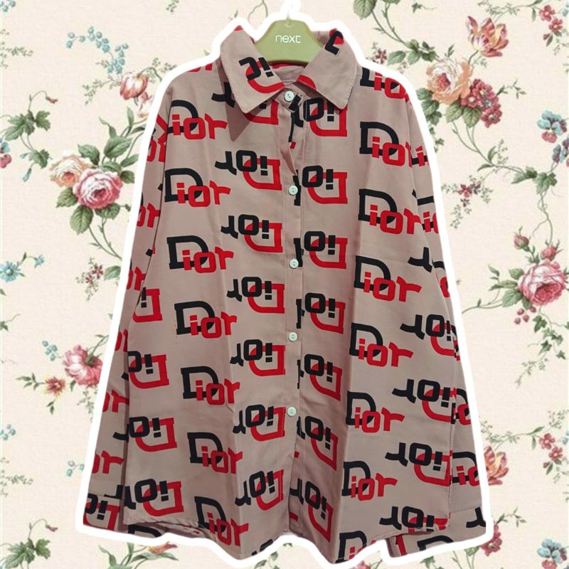 ATASAN KEMEJA WANITA LENGAN PANJANG BERKERAH MOTIF DIOR