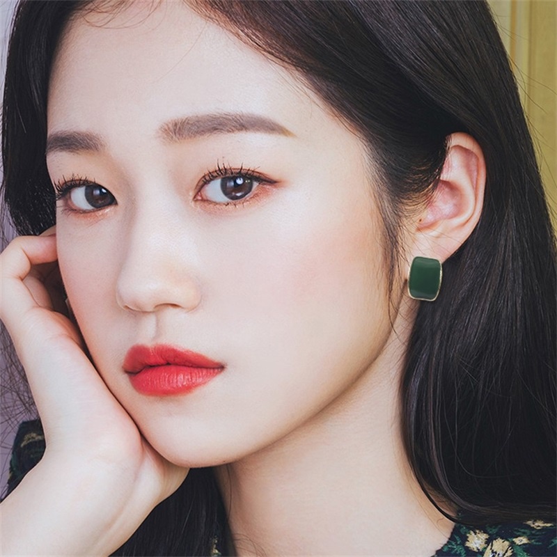 Anting s925 Silver Needle Bentuk Persegi Geometris Warna Morandi Gaya Retro Perancis