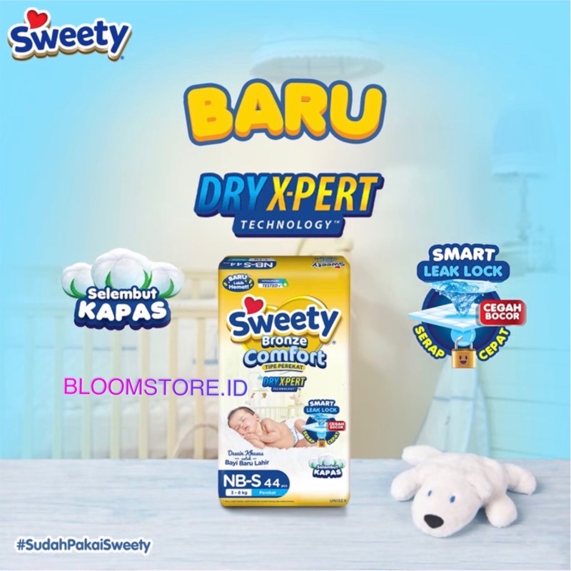 Promo Popok Sweety Perekat Bronze Dry Xpert Comfort dan Silver Comfort NB-S 44 serta Mamypoko NBS 44 - M 40 untuk Bayi Baru Lahir