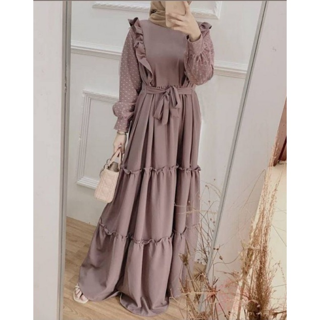 MAXY NISAYA DOT, BRUKAT MOSCREPE, GAMIS, MUSLIM HIJAB, MAXY DRESS