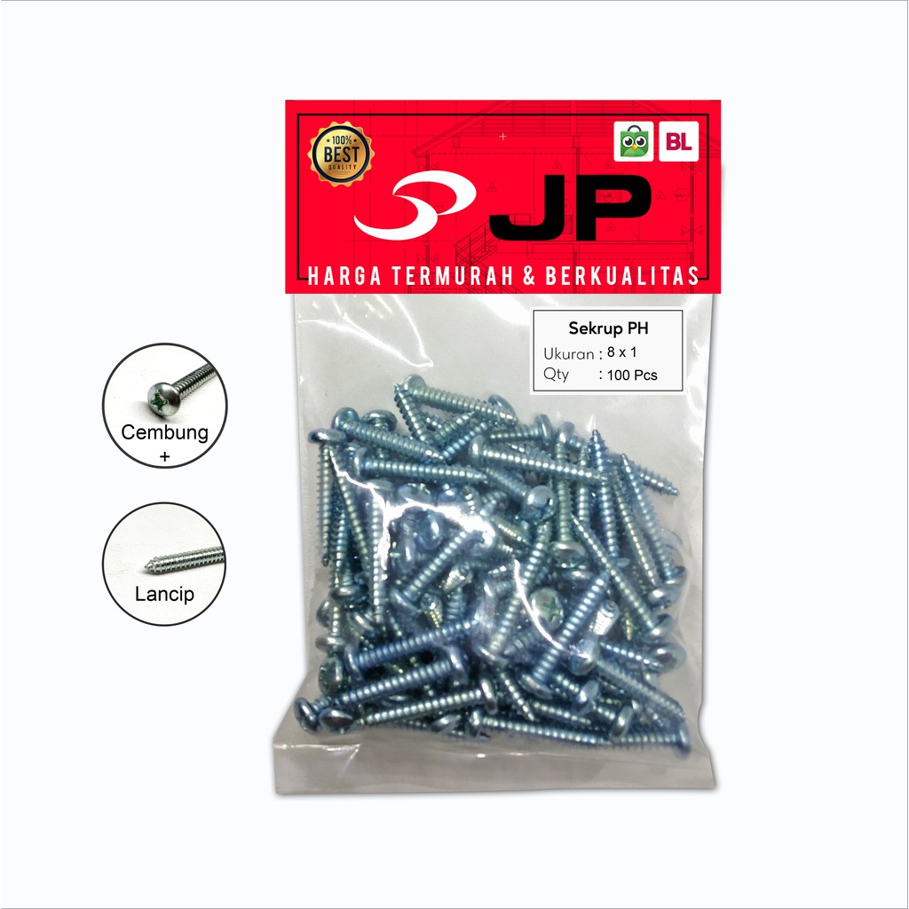 SEKRUP PH 8 x 1 - SKRUP PH 8x1 BAUT TAPPING ISI 100 PCS