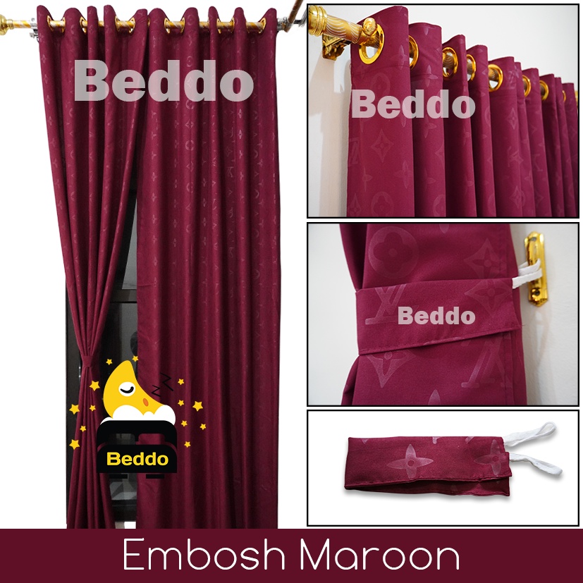 Gorden Jendela Pintu Minimalis Smokring Motif kotak Aesthetic l FREE TALI
