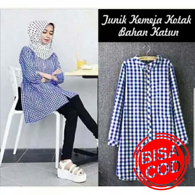 Long Tunik Ceruti Zara Import/Zara Tunik Hijau/Tunik Import Wanit BZ382 Tunik Kemeja Kotak Dadu - Bi