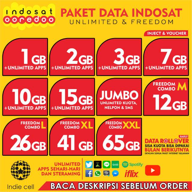 Paket Data Indosat Internet Unlimited Freedom 3g 4g 24jam 30hari Shopee Indonesia