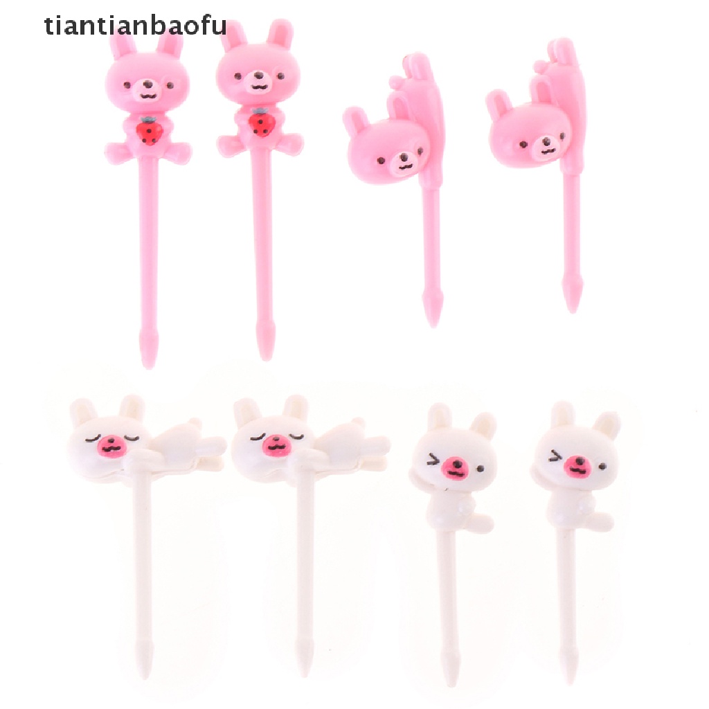 [tiantianbaofu] 8Pcs Mini Cute Bear Animal Fruit Fork Cartoon Snack Cake Dessert Food Toothpick Boutique