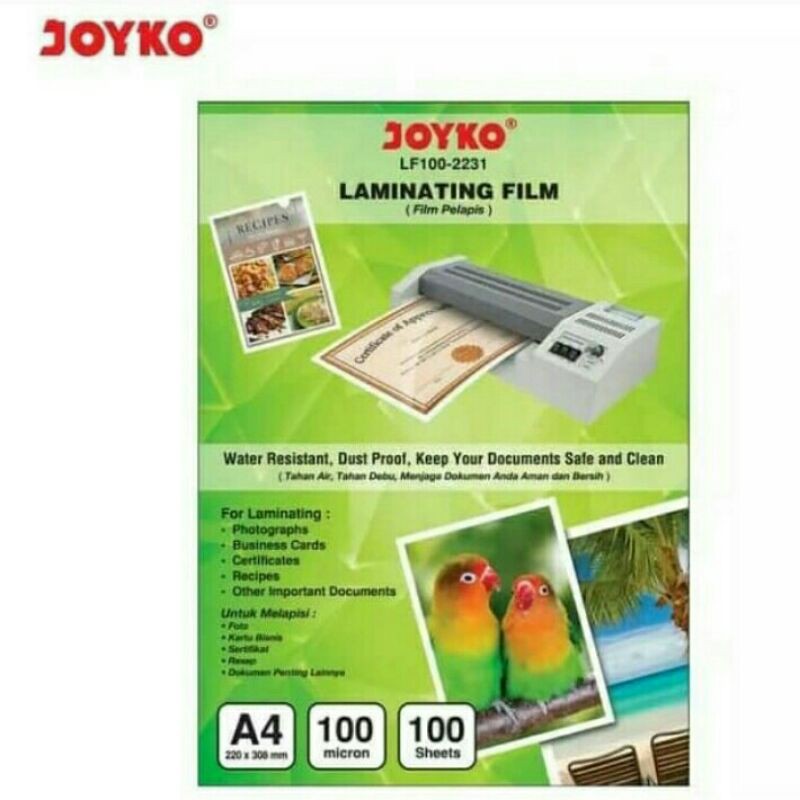 

plastik laminating film.joyko.size.A4 isi 100seet