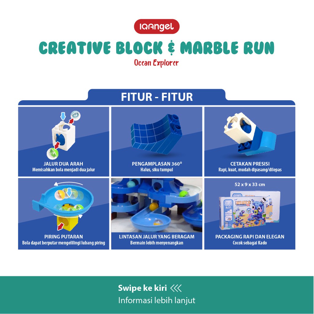 IQ Angel Creative Block &amp; Marble Run Toys Ocean Explorer / Mainan Balok Susun / Lego brick 172 Pcs