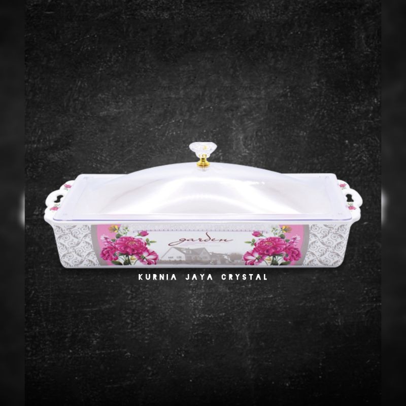 Tempat kue motif garden keramik/ tempat penyimpanan makanan fiorenza/rectangular cake plate fiorenza