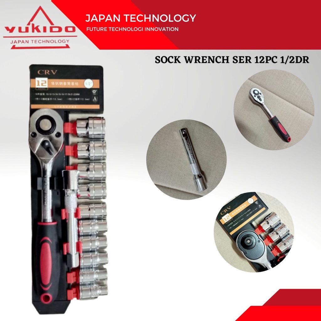 SUPER CUCI GUDANG !! kunci pas CR-V Drive socket wrench set 1/2 1/4 3/8 Handle 32 / 12 pcs socket