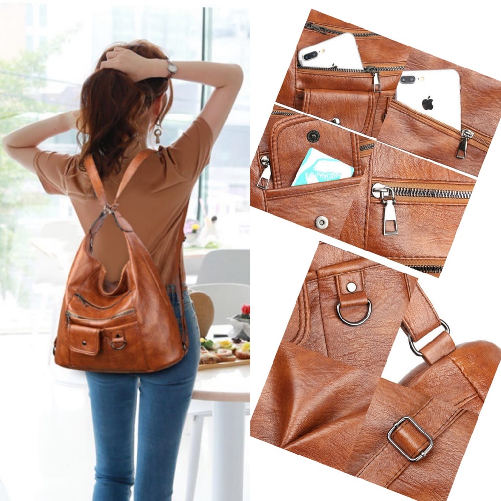 TAS SELEMPANG WANITA BISA RANSEL PREMIUM KULIT COKLAT TA467B7 CAVATA SHOULDER FASHION BAG BAHU CEWEK SLING BESAR IMPORT KOREA BRANDED BATAM MURAH ORI KEKINIAN REMAJA