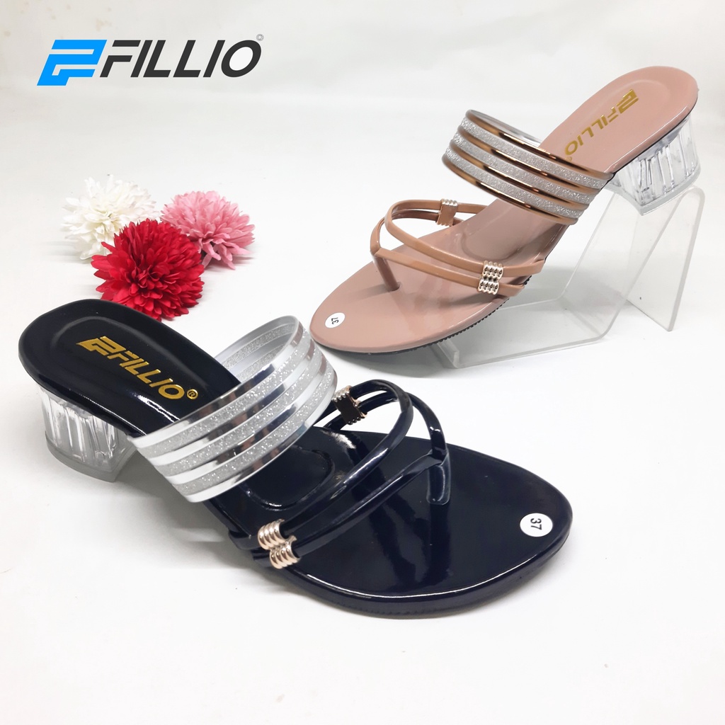 Sendal Heels Wanita Slip Fillioz 204 / Hak Kaca 5cm