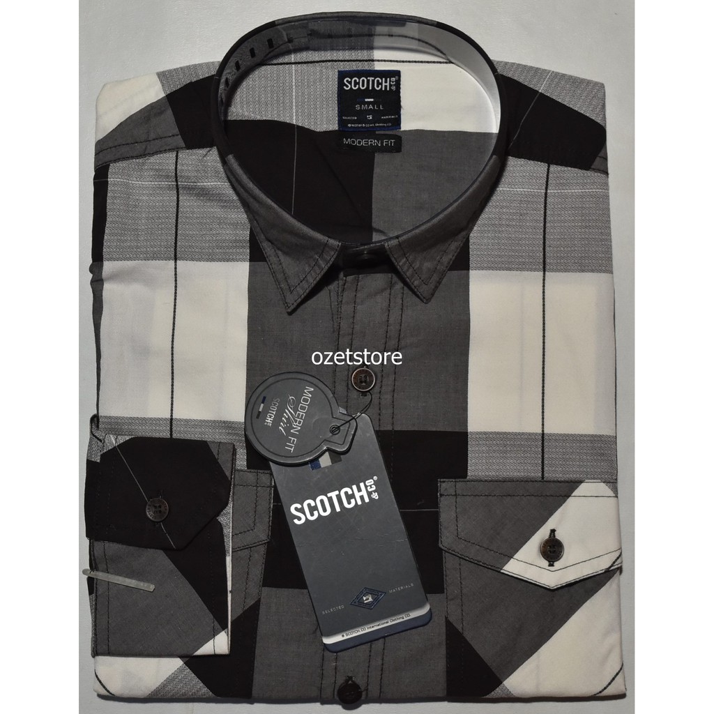 SCOTCH & CO Kemeja Pria Casual Lengan Panjang Hitam Modern Fit CG34