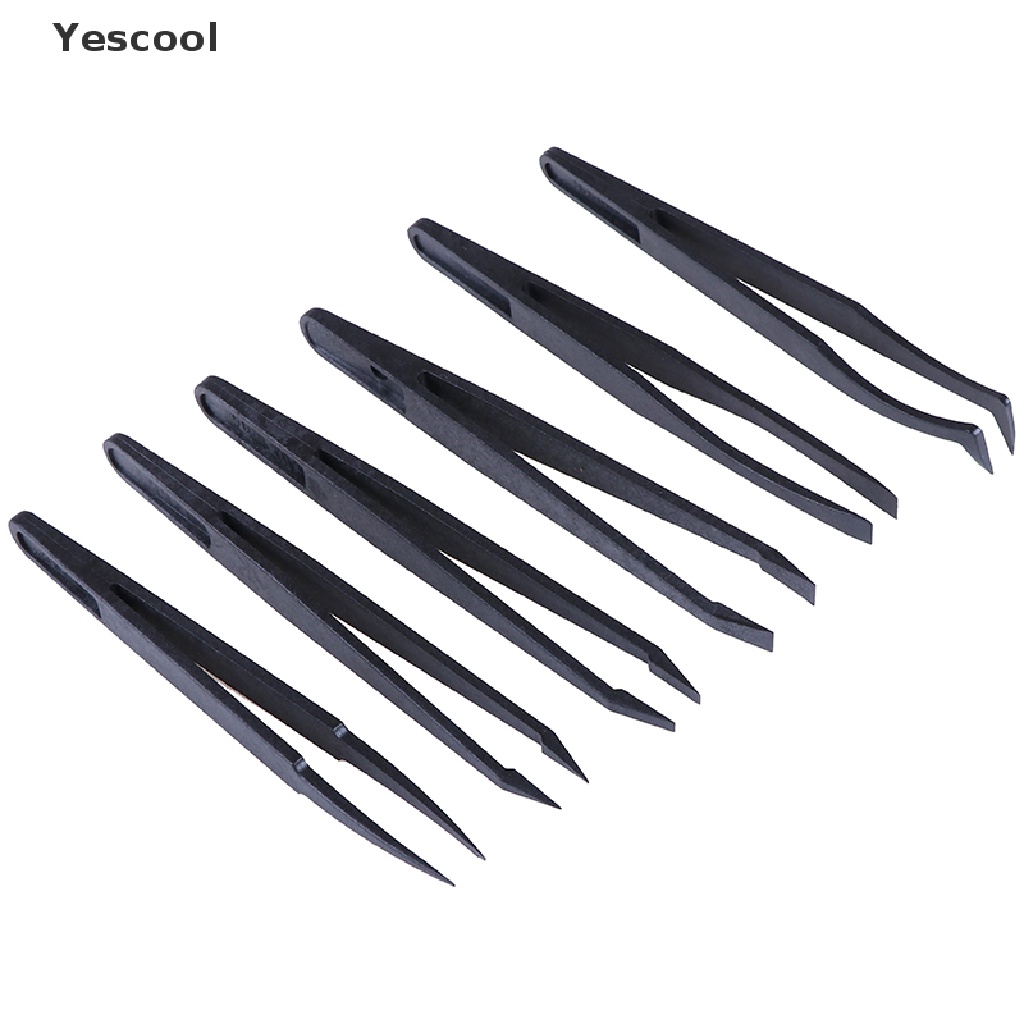 Yescool 6Pcs Pinset Plastik Hitam anti Statis Tahan Panas Untuk craft