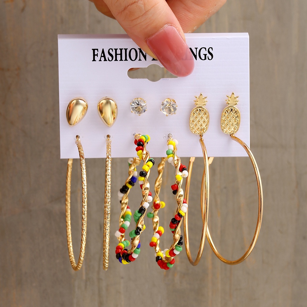 Set Perhiasan Anting Bentuk Lingkaran Besar Warna-Warni Gaya Vintage Untuk Wanita