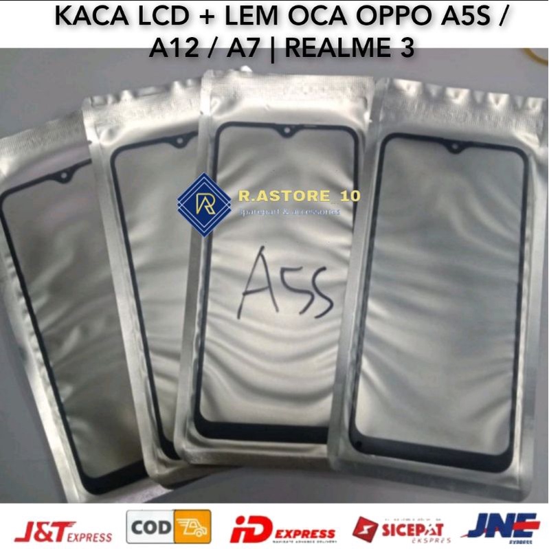Kaca lcd + Lem Oca Oppo A5S A7 A12 | Realme 3 Kaca Depan Kaca Touchscreen Kaca Ts Tc Original .
