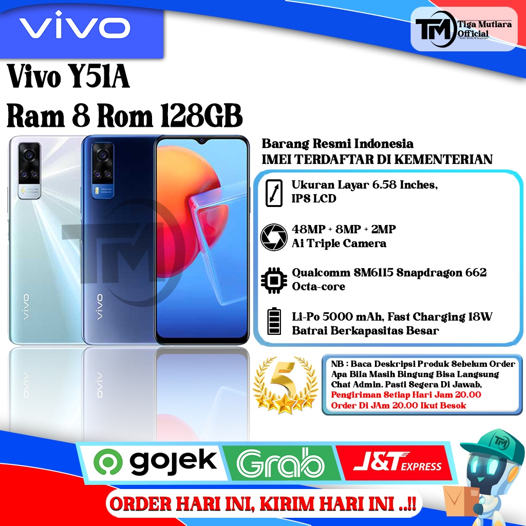 Vivo Y51A Ram 8 Rom 128GB Segel Original & Bergaransi Resmi