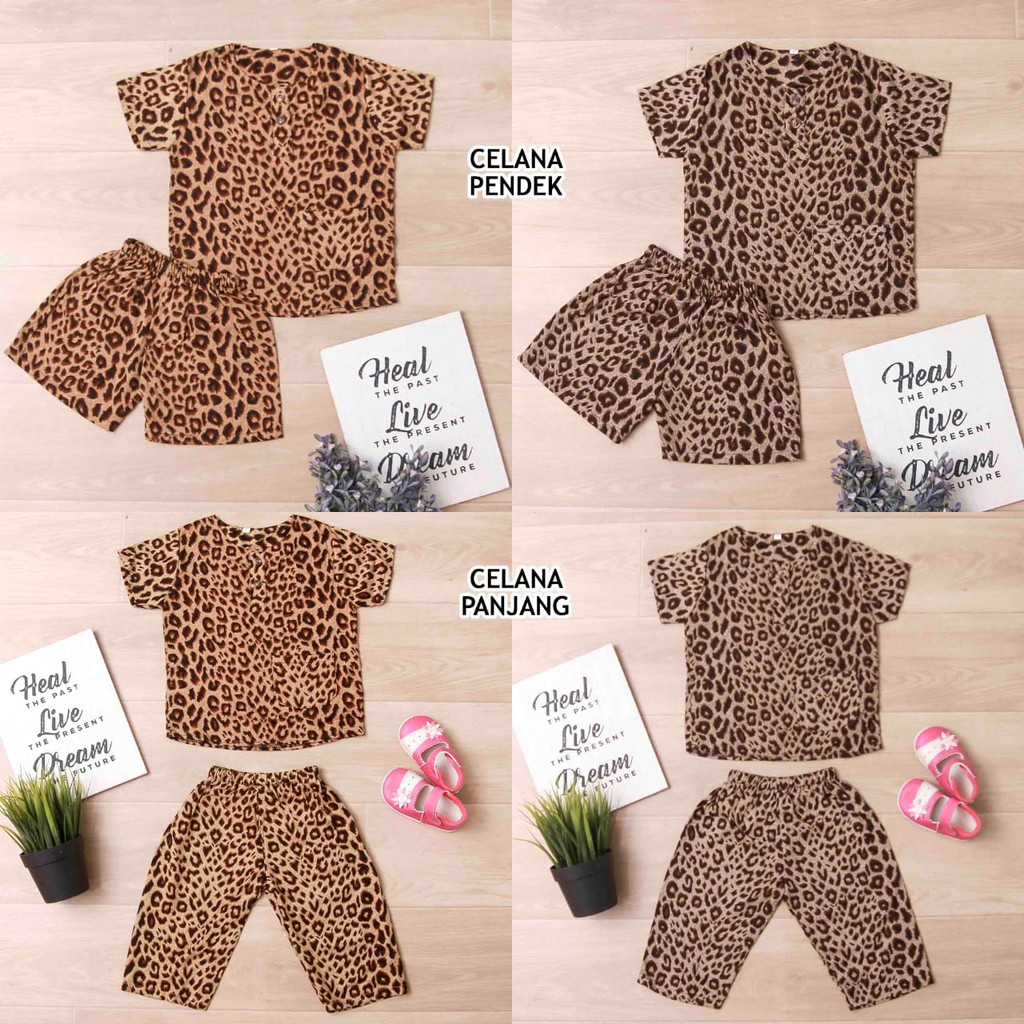 Jikialiang - SETELAN RAYON ANAK UNISEX USIA 1-6 TAHUN LEOPARD PENDEK DAN LEOPARD PANJANG