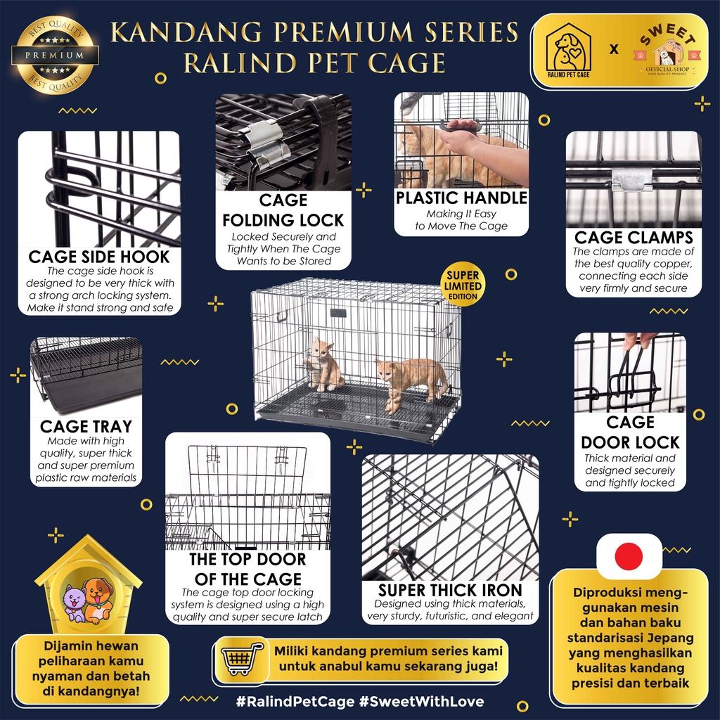 KANDANG KUCING [PREMIUM HIGH QUALITY] SIZE XXL 93x55x65 SUPER TEBAL IMPORT - RALIND PET CAGE-3
