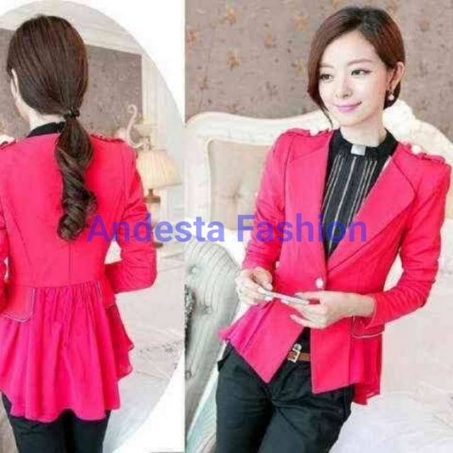 PROMO Blazer Twist Fanta LO - Blazer Wanita Wedges Combi Pink Fanta