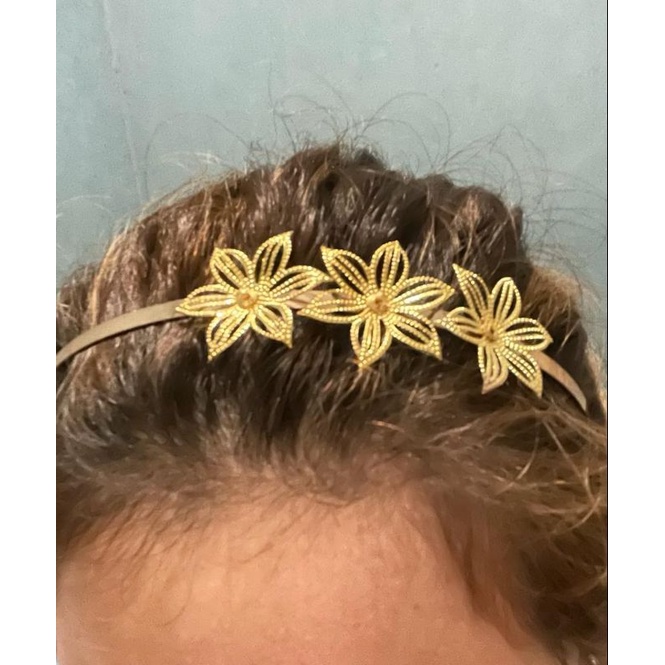 Crown Mahkota Gold Flowers - Bando Metal Bunga Hairpiece Greek - Aksesoris Hijab - MAHKOTA PENGANTIN