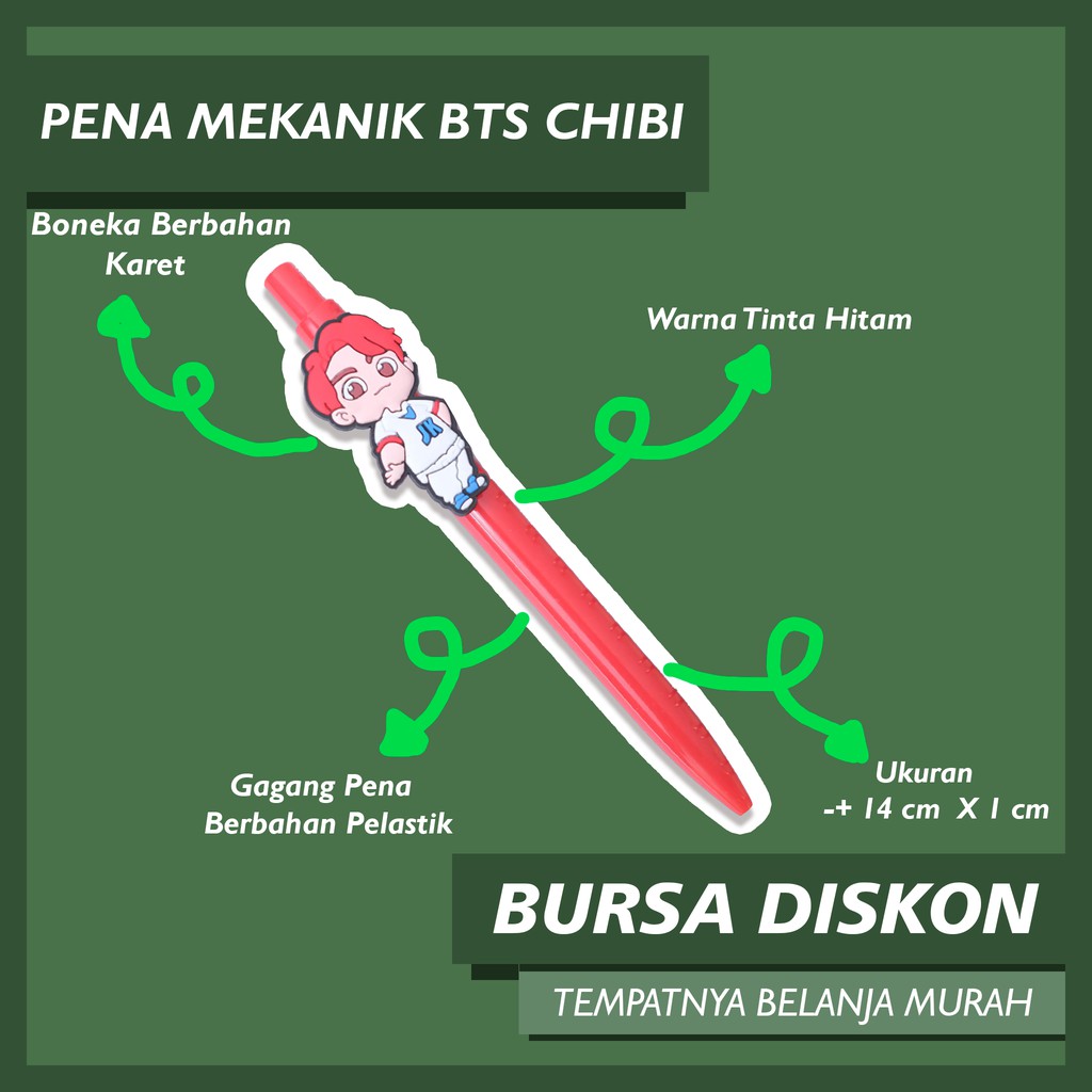 

Pulpen Mekanik Tiny BT21 BTS Chibi Cetek Pen Bolpen Pena Gelpen Kartun Karakter Kpop