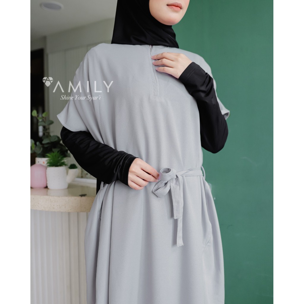OUTWEAR/ROMPI BELTED MIDI DRESS GARDIGAN HOMEWEAR AMILY HIJAB FASHION MUSLIM KOREAN STYLE TERBARU