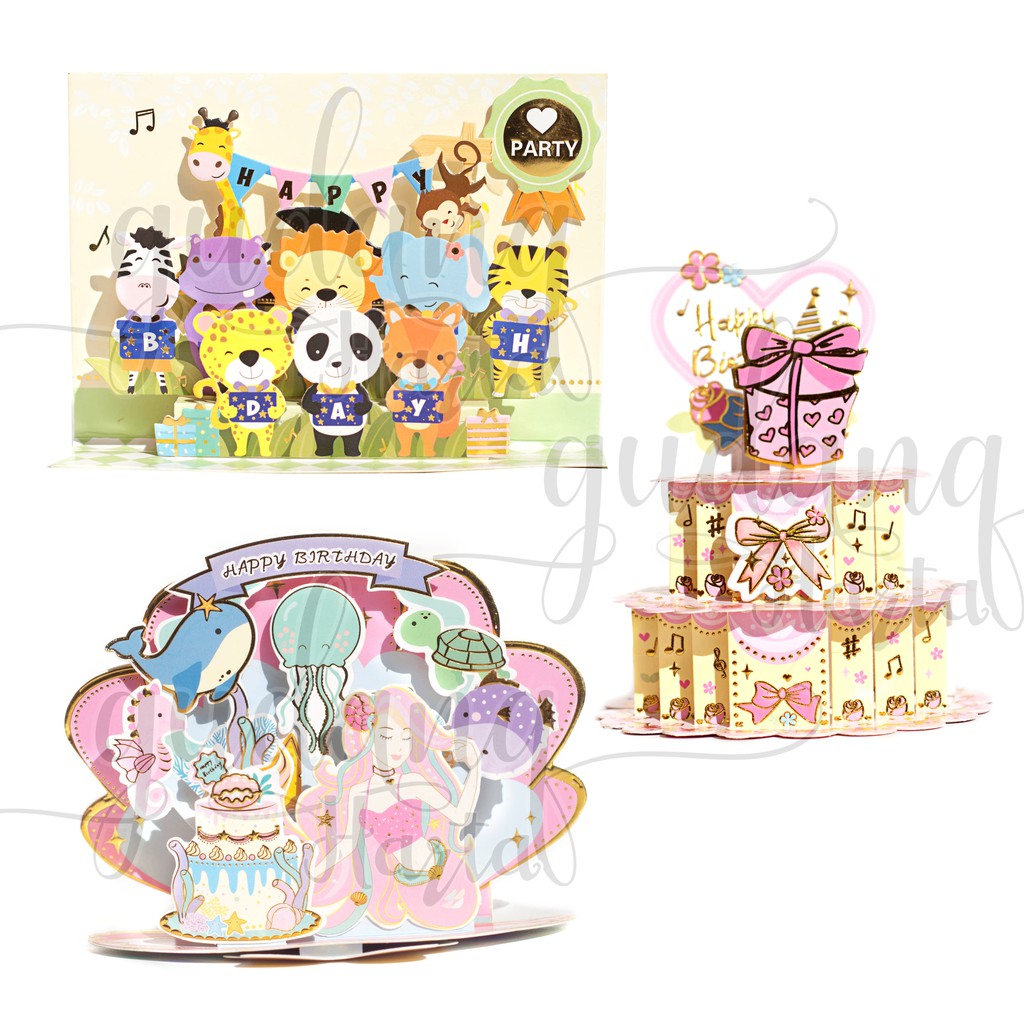 Kartu Ucapan Birthday 3D Kartu Ucapan Multifungsi Animal Party GH 305166