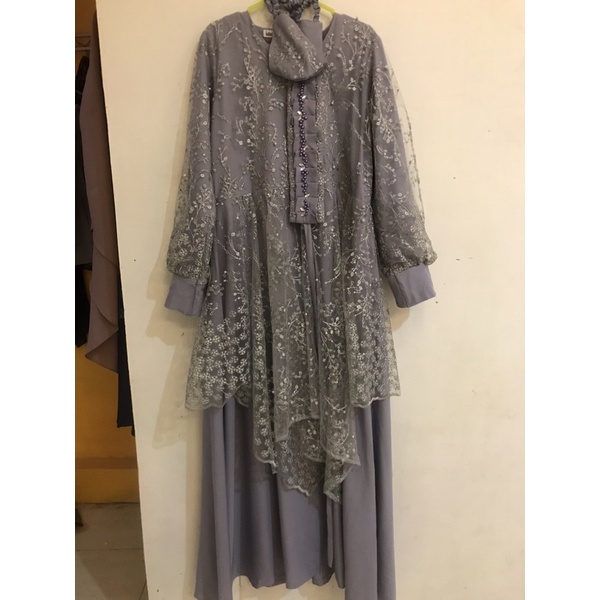 Gamis Pesta Gamis Abu-abu Real Pict Gamis Brukat Kondangan Dress Brukat