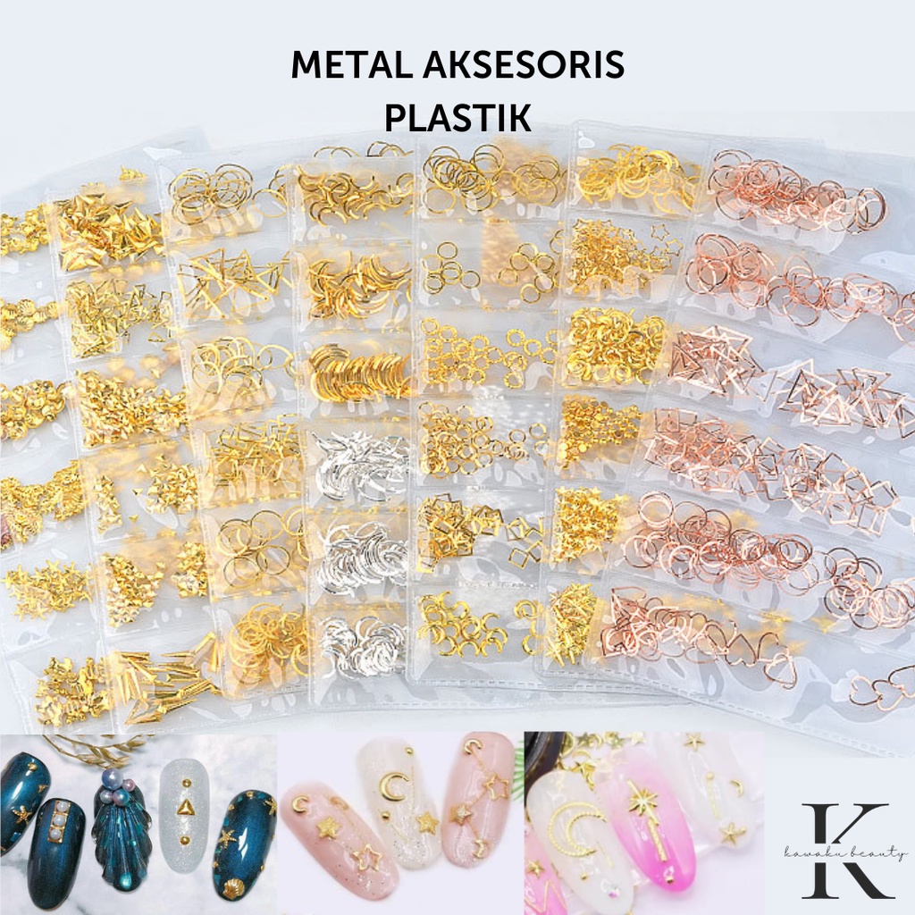 Hiasan kuku palsu ACC nail art aksesoris plastik/ Metal DIY GOLD CRAFT ACCESORIES