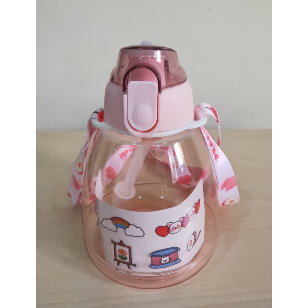 Botol Minum Anak Big Belly Children Cup 800ml + Sticker + Sedotan + Tali Motif Warna warni