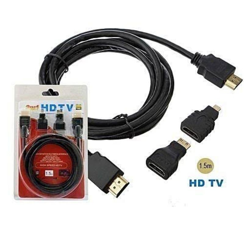 Kabel HDMI male to male 3 in 1 HD TV, Mini, Micro 1.5 M Mejec Cable High Speed Quality Full HD 1080