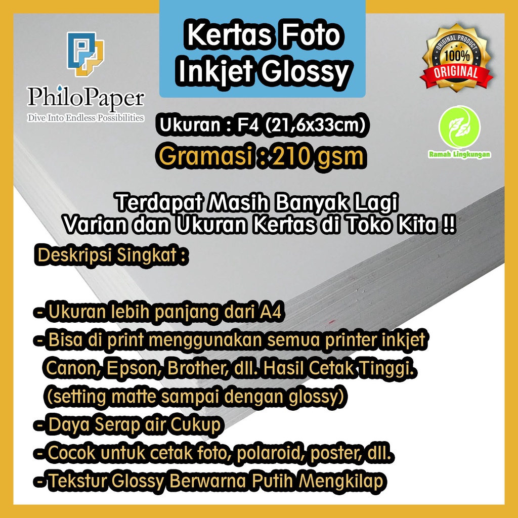

Kertas Foto Inkjet Glossy 210 Gsm F4