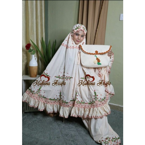 MUKENA BORDIR DEWASA MUKENA BORDIR PADANG SET TAS WARNA ORANGE