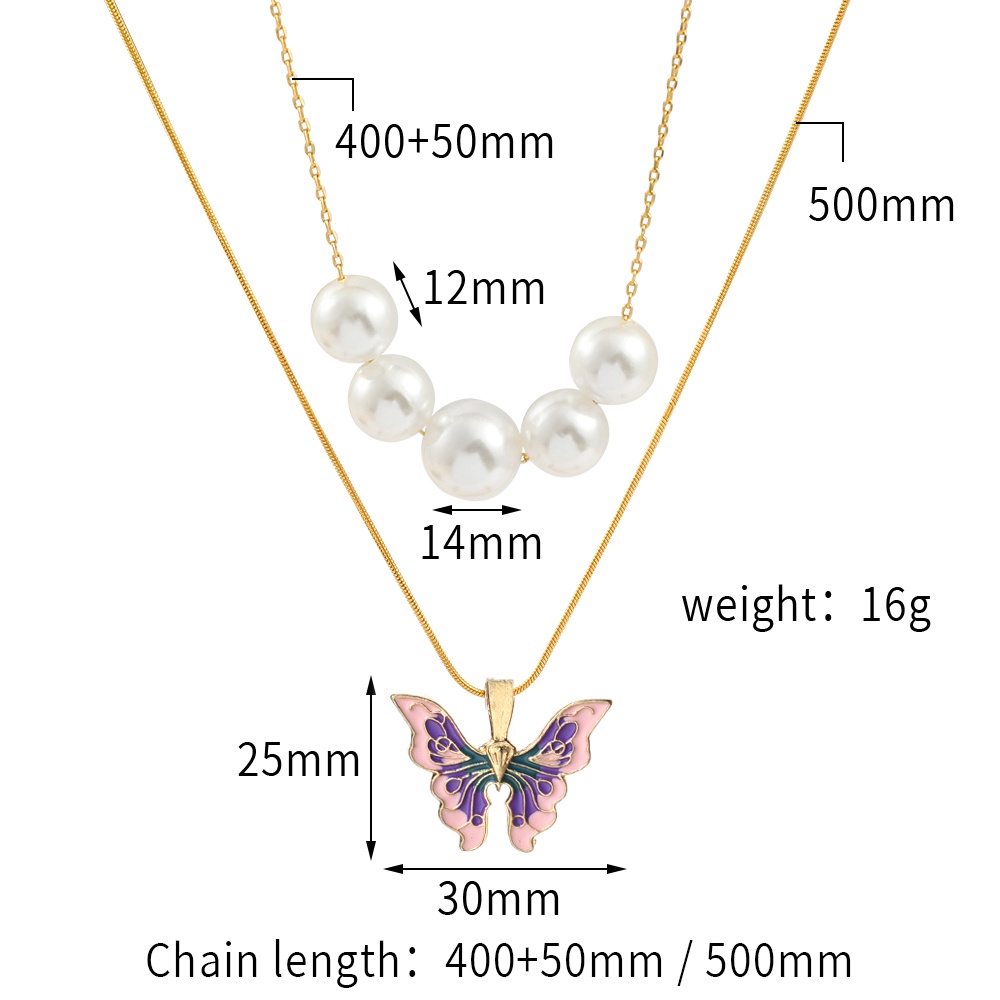 Kalung Rantai Klavikula Model Double Layer Aksen Kupu-Kupu Enamel Untuk Wanita